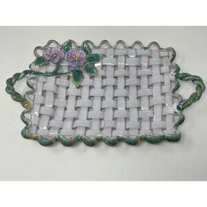 Italian Majolica Weave‎ Ceramic Decorative Tray Floral